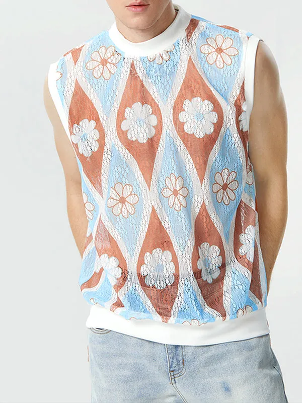 Mens Floral Lace Patchwork Sleeveless Vest SKUK39940 sold by Incerunmen product image thumbnail 3