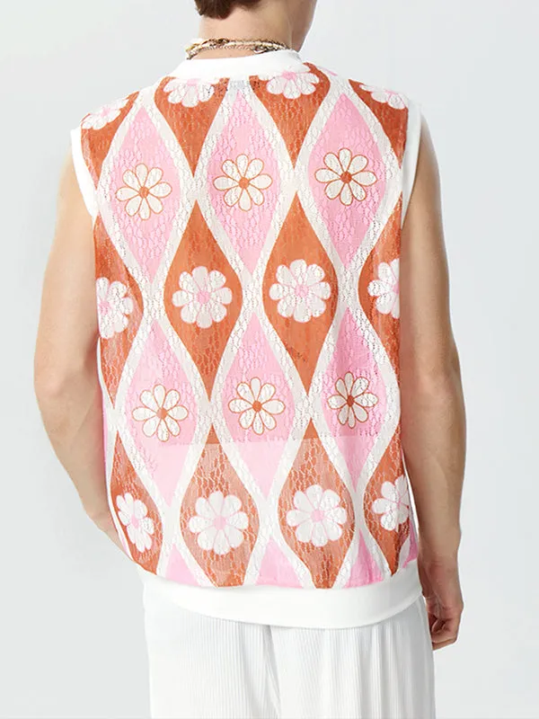 Mens Floral Lace Patchwork Sleeveless Vest SKUK39940 sold by Incerunmen product image thumbnail 2