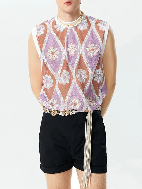 Mens Floral Lace Patchwork Sleeveless Vest SKUK39940 sold by Incerunmen product image thumbnail 5