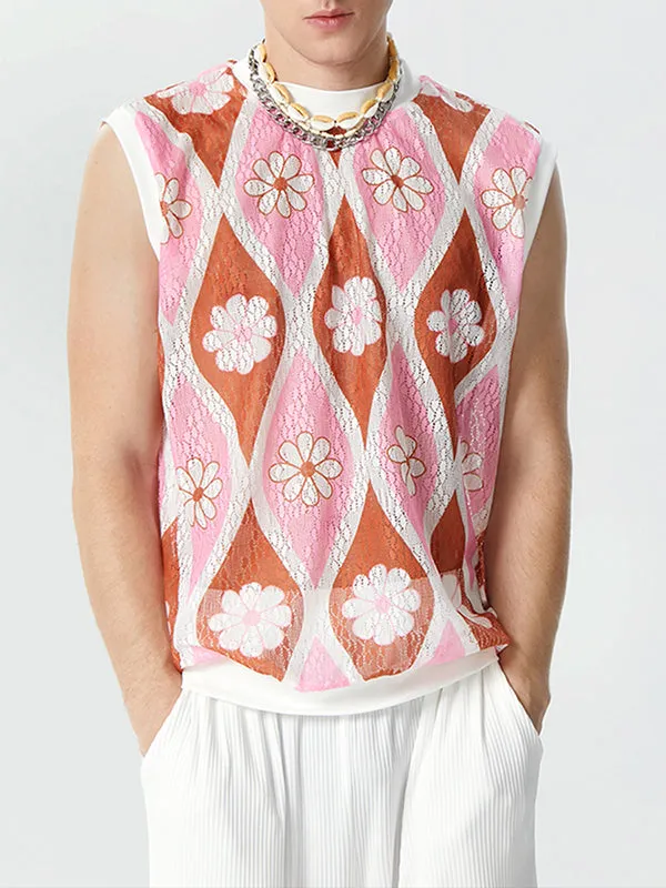 Mens Floral Lace Patchwork Sleeveless Vest SKUK39940 sold by Incerunmen