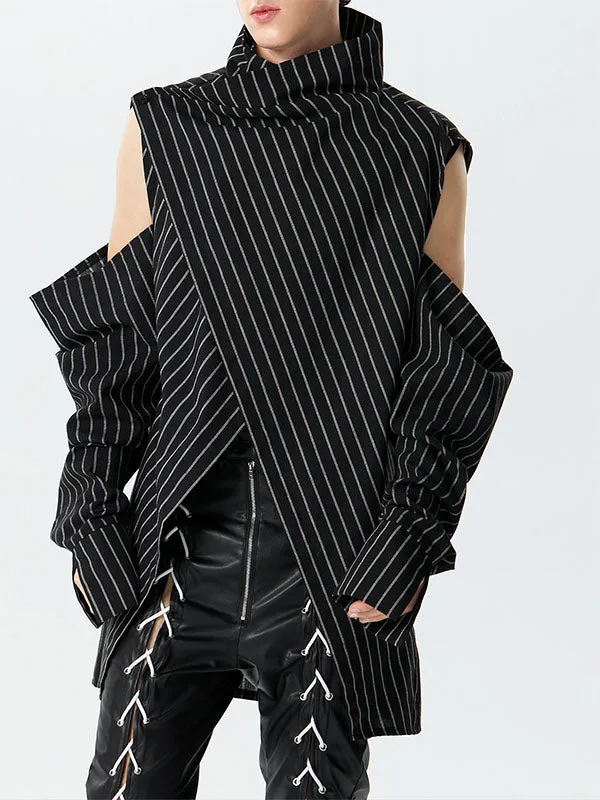 Mens Striped Irregular Design High Neck Shirt SKUK41879 sold by Incerunmen