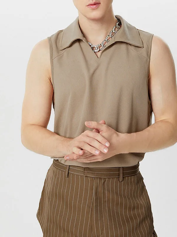 Mens Solid Lapel Knit Sleeveless Vest SKUK40550 sold by Incerunmen