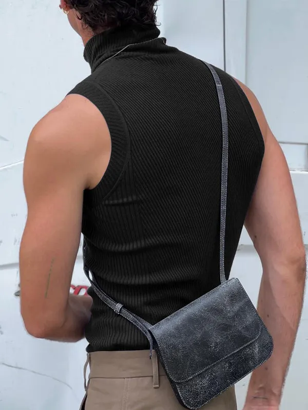 Mens Solid Patchwork High Neck Sleeveless Vest SKUK38940 sold by Incerunmen product image thumbnail 2