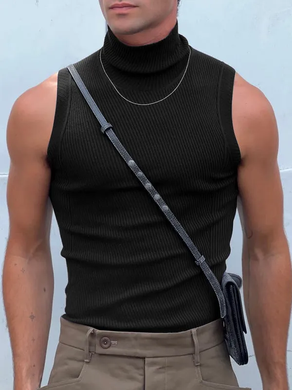 Mens Solid Patchwork High Neck Sleeveless Vest SKUK38940 sold by Incerunmen