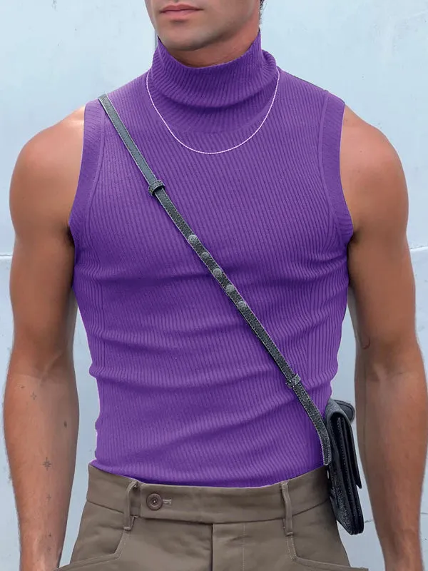 Mens Solid Patchwork High Neck Sleeveless Vest SKUK38940 sold by Incerunmen product image thumbnail 3