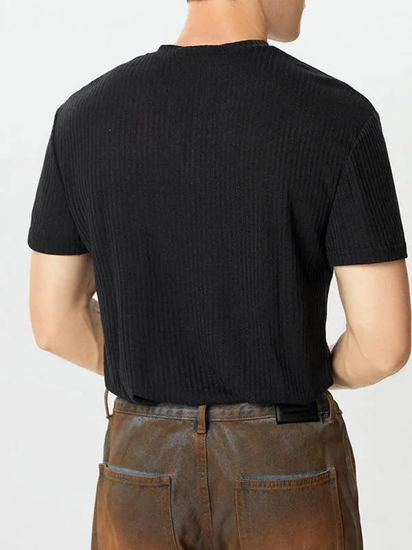 Mens Solid V-Neck Knit Short Sleeve T-Shirt SKUK40546 sold by Incerunmen product image thumbnail 4