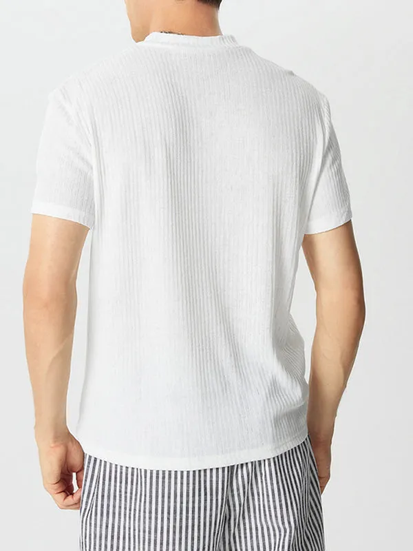 Mens Solid V-Neck Knit Short Sleeve T-Shirt SKUK40546 sold by Incerunmen product image thumbnail 2