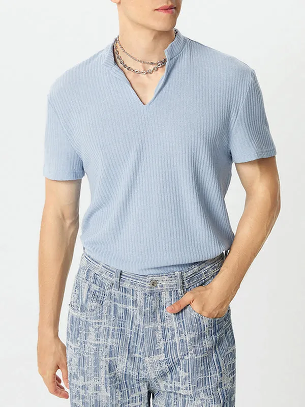 Mens Solid V-Neck Knit Short Sleeve T-Shirt SKUK40546 sold by Incerunmen product image thumbnail 5
