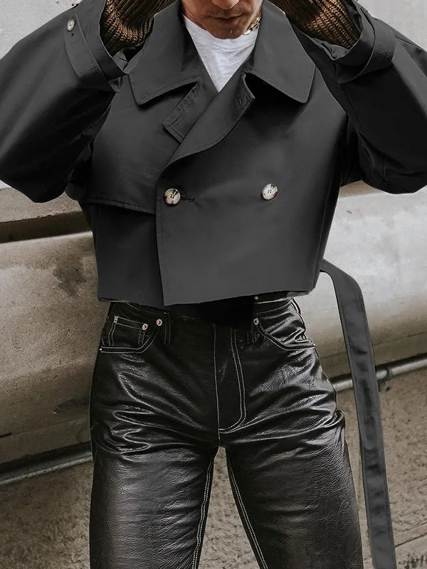 Mens Solid Lapel Double Breasted Crop Top SKUK31896 sold by Incerunmen product image thumbnail 2