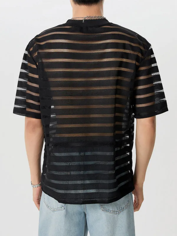 Mens Striped Mesh Half Sleeve T-Shirt SKUK35619 sold by Incerunmen product image thumbnail 3