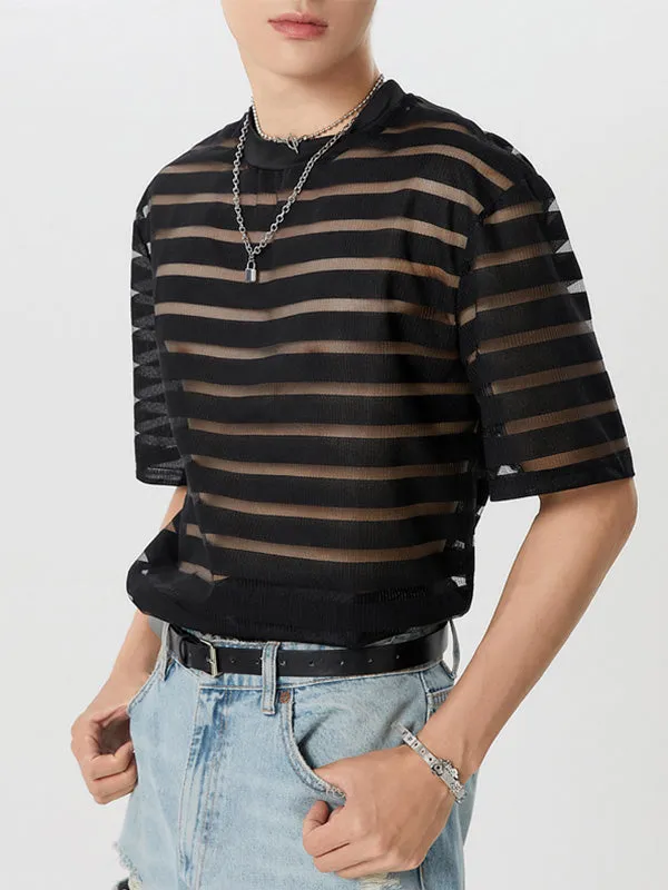 Mens Striped Mesh Half Sleeve T-Shirt SKUK35619 sold by Incerunmen product image thumbnail 2