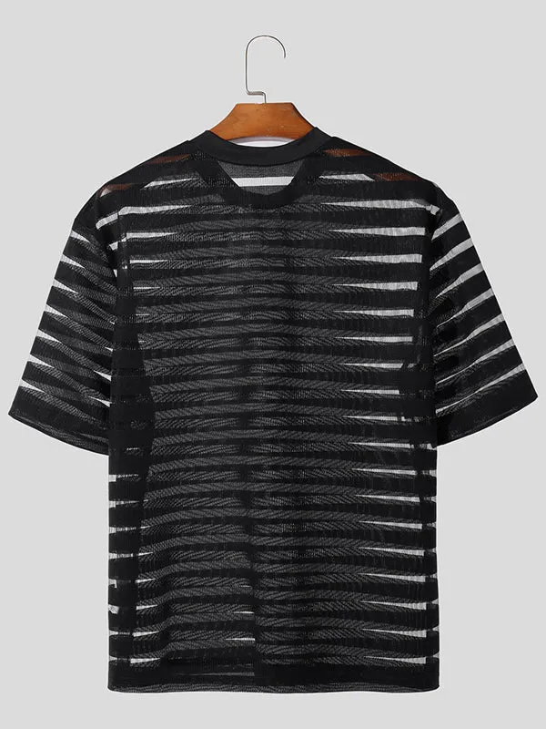Mens Striped Mesh Half Sleeve T-Shirt SKUK35619 sold by Incerunmen product image thumbnail 5