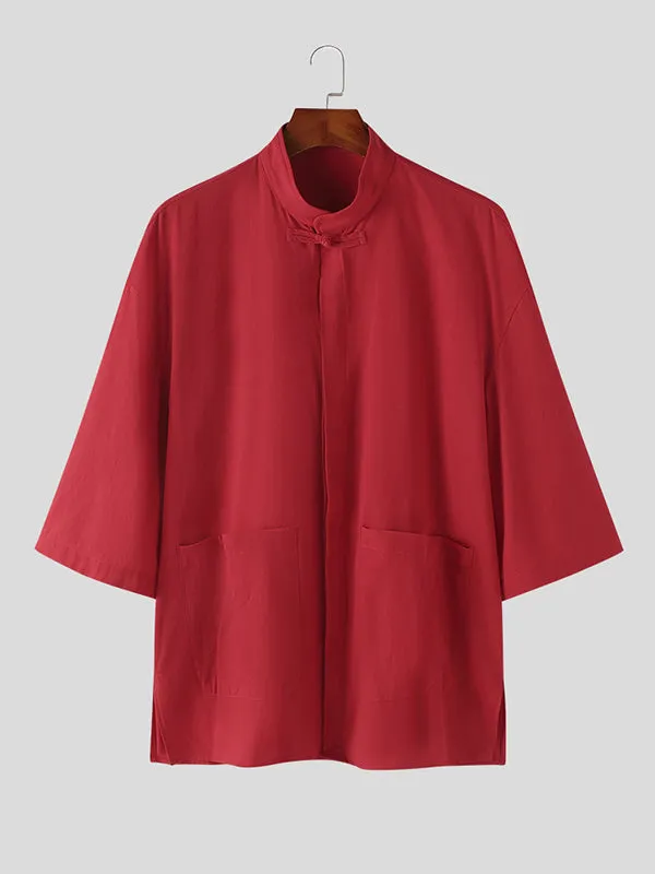 Mens Stand Collar Frog Button Cotton Shirt SKUK34678 sold by Incerunmen product image thumbnail 5