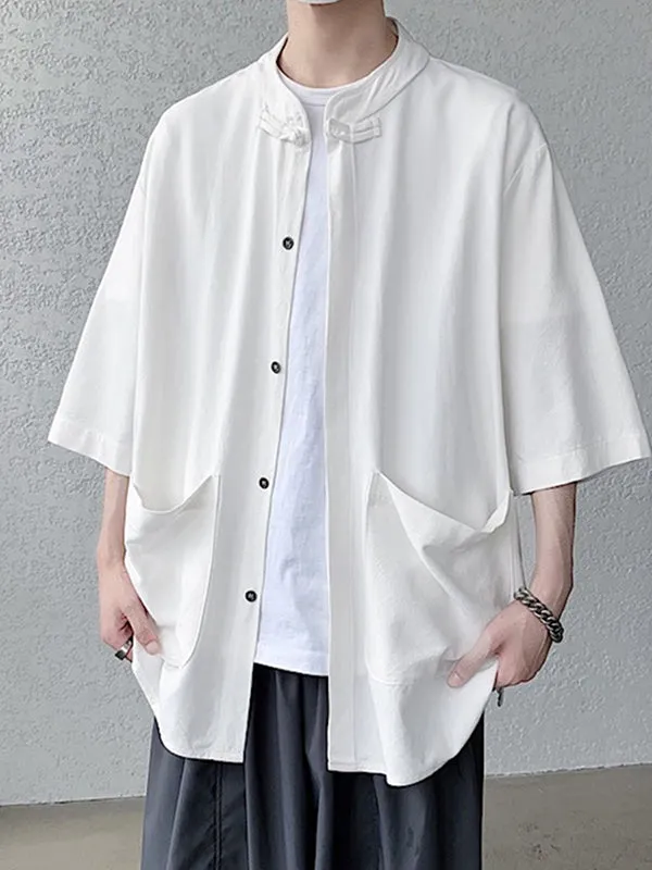 Mens Stand Collar Frog Button Cotton Shirt SKUK34678 sold by Incerunmen product image thumbnail 2