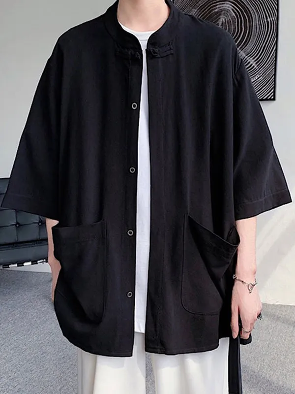 Mens Stand Collar Frog Button Cotton Shirt SKUK34678 sold by Incerunmen