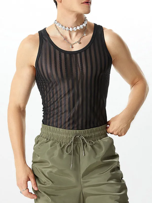 Mens Striped Mesh See Through Sleeveless Vest SKUK35601 sold by Incerunmen
