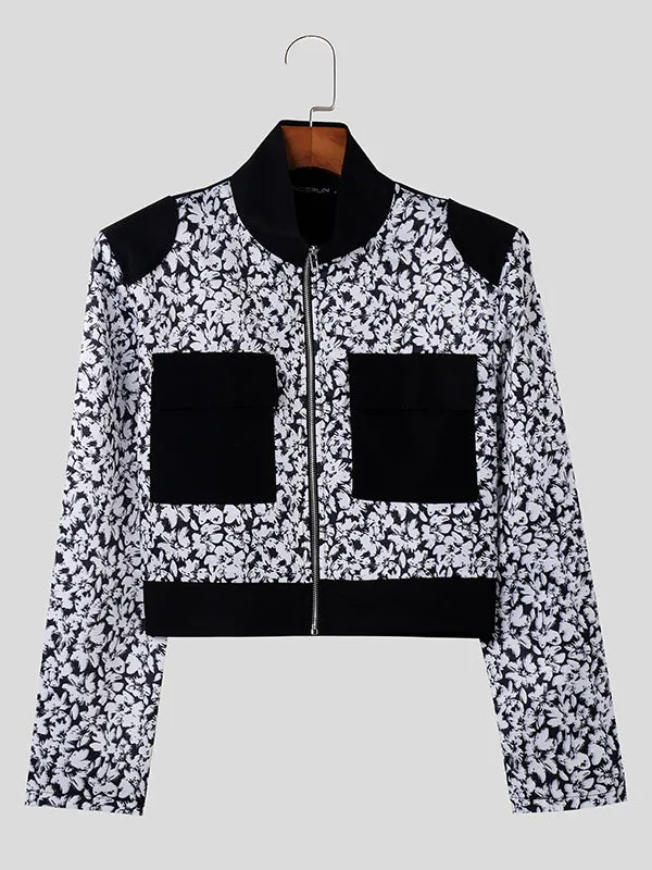 Mens Floral Print Patchwork Jacket Crop Top SKUK30312 sold by Incerunmen product image thumbnail 4