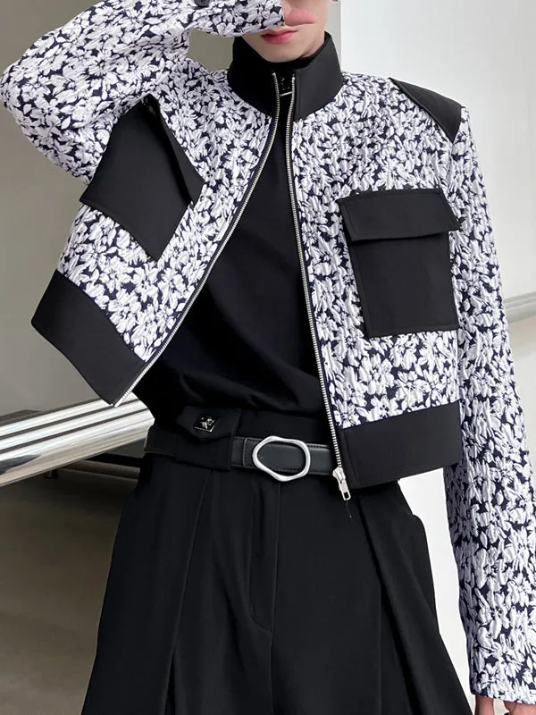 Mens Floral Print Patchwork Jacket Crop Top SKUK30312 sold by Incerunmen product image thumbnail 3
