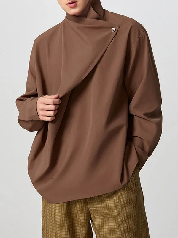 Mens Solid Irregular Neck Long Sleeve Shirt SKUK30968 sold by Incerunmen product image thumbnail 4