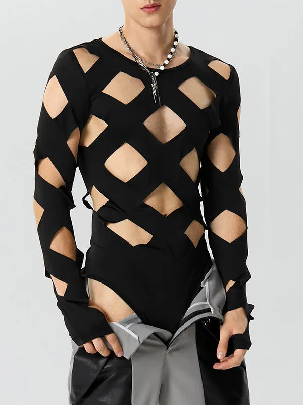 Mens Cutout Crew Neck Long Sleeve Bodysuit SKUK28608 sold by Incerunmen product image thumbnail 2