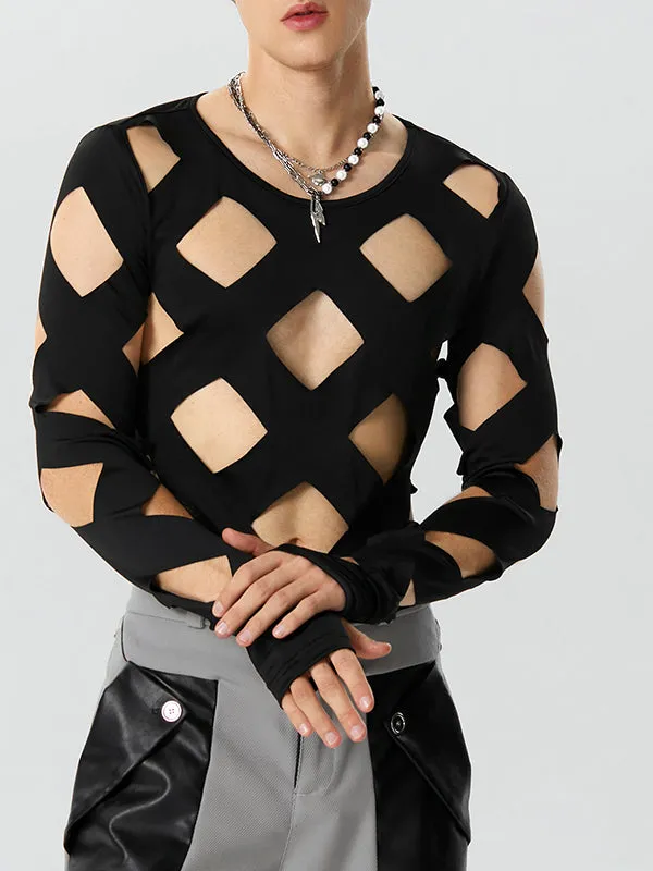 Mens Cutout Crew Neck Long Sleeve Bodysuit SKUK28608 sold by Incerunmen