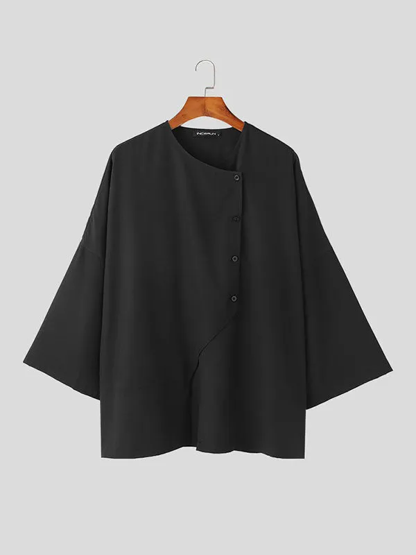 Mens Solid Collarless Irregular Placket Shirt SKUK30293 sold by Incerunmen product image thumbnail 5