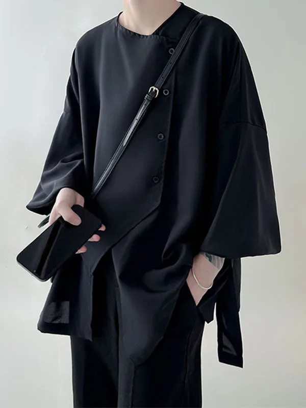 Mens Solid Collarless Irregular Placket Shirt SKUK30293 sold by Incerunmen product image thumbnail 2