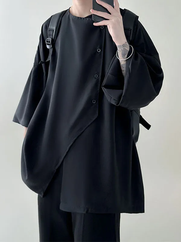 Mens Solid Collarless Irregular Placket Shirt SKUK30293 sold by Incerunmen