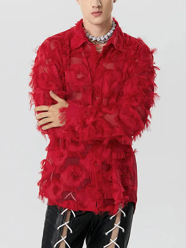 Mens Fringe See Through Long Sleeve Shirt SKUK25928 sold by Incerunmen
