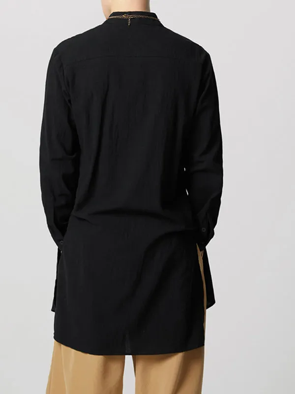 Mens Solid Stand Collar Cotton Muslim Robe SKUK28891 sold by Incerunmen product image thumbnail 2