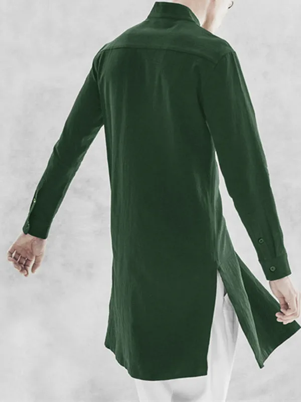 Mens Solid Stand Collar Cotton Muslim Robe SKUK28891 sold by Incerunmen product image thumbnail 4