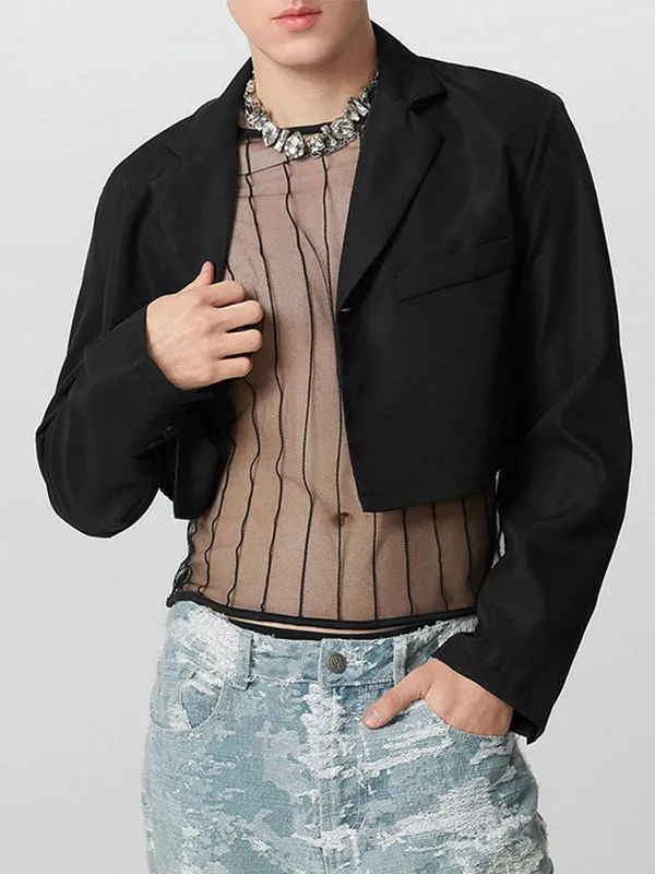 Mens Solid Lapel Casual Blazer Crop Top SKUK27769 sold by Incerunmen product image thumbnail 2