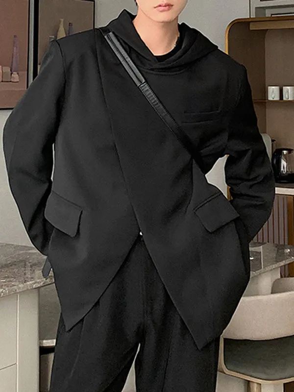 Mens Solid Irregular Placket Casual Hooded Blazer SKUK28512 sold by Incerunmen