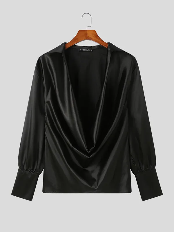 Mens Satin Cowl Neck Solid Shirt SKUK21523 sold by Incerunmen product image thumbnail 5