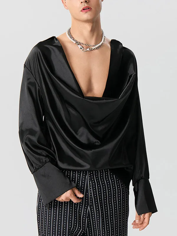 Mens Satin Cowl Neck Solid Shirt SKUK21523 sold by Incerunmen