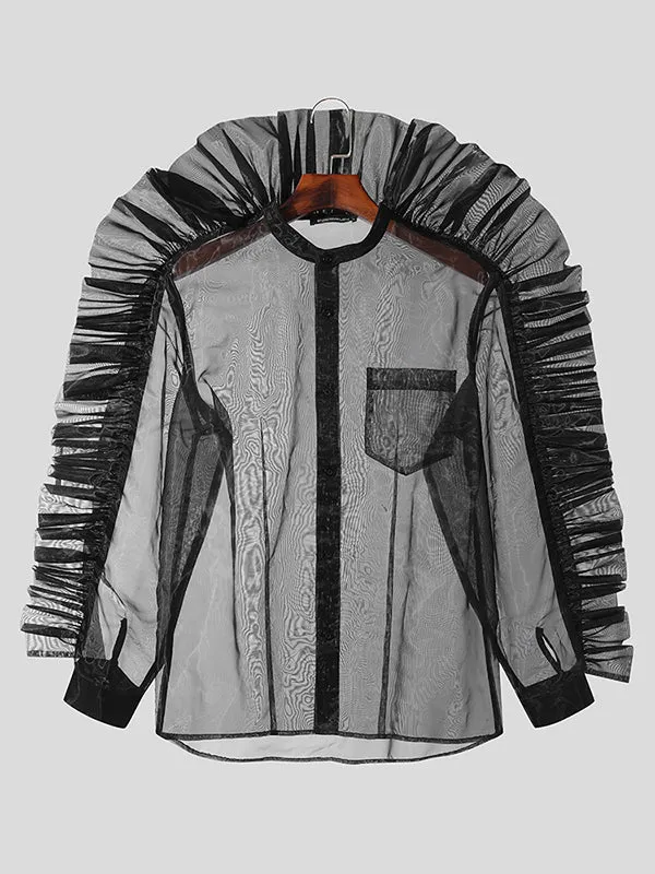 Mens Mesh See Through Ruffle Steampunk Shirt SKUK24646 sold by Incerunmen product image thumbnail 4
