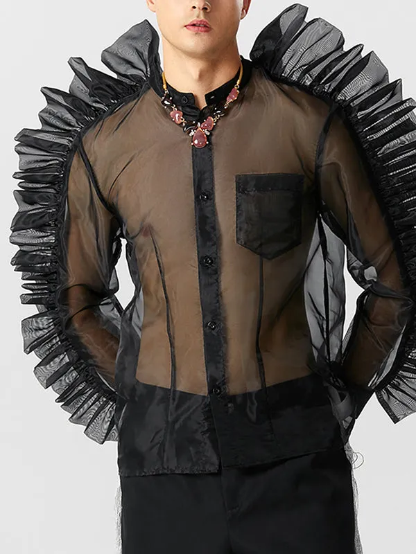 Mens Mesh See Through Ruffle Steampunk Shirt SKUK24646 sold by Incerunmen