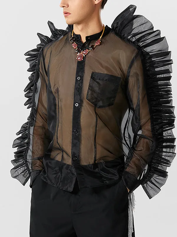 Mens Mesh See Through Ruffle Steampunk Shirt SKUK24646 sold by Incerunmen product image thumbnail 2