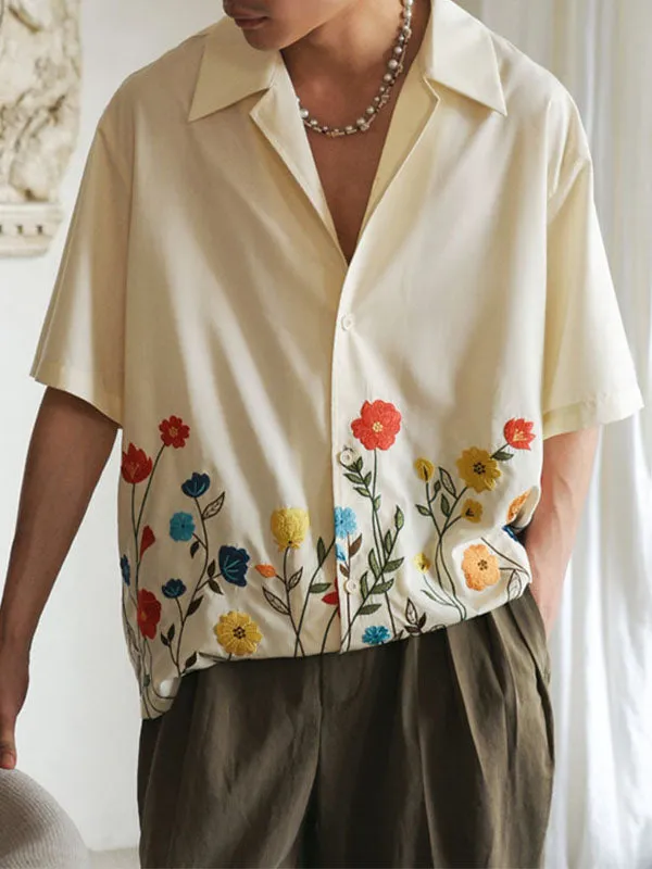 Mens Floral Print Revere Collar Shirt SKUK22895 sold by Incerunmen