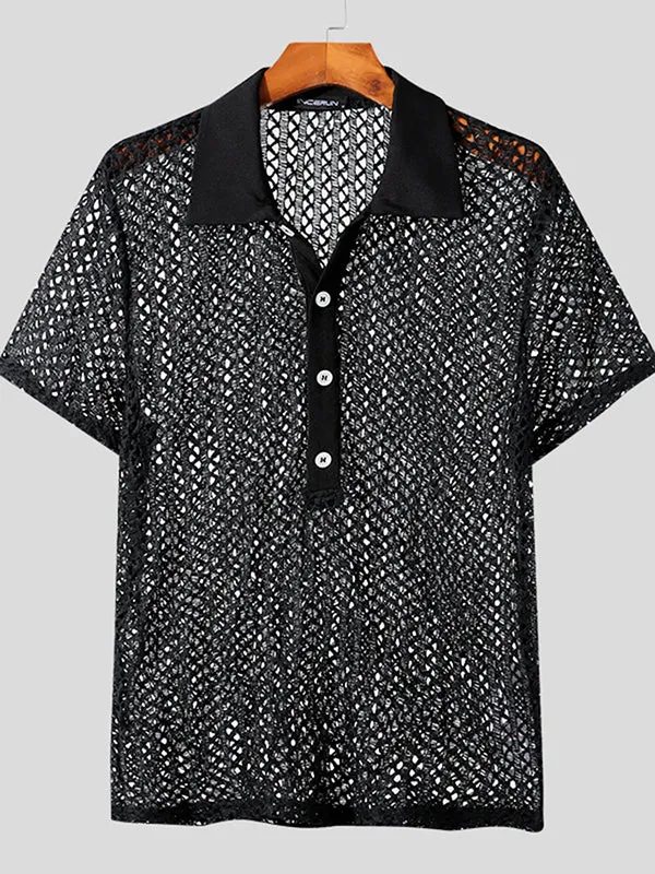 Mens Mesh Hollow Short Sleeve Golf Shirt SKUK14240 sold by Incerunmen product image thumbnail 4