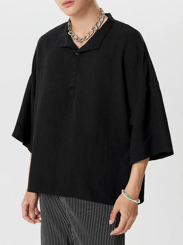 Mens Solid Stand Collar Loose Henley Shirt SKUK19640 sold by Incerunmen product image thumbnail 2