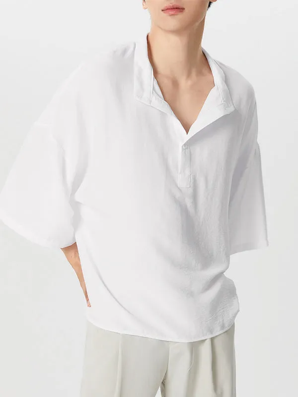 Mens Solid Stand Collar Loose Henley Shirt SKUK19640 sold by Incerunmen product image thumbnail 4