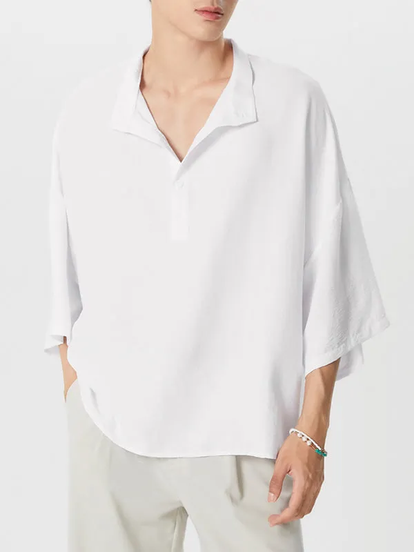 Mens Solid Stand Collar Loose Henley Shirt SKUK19640 sold by Incerunmen product image thumbnail 3