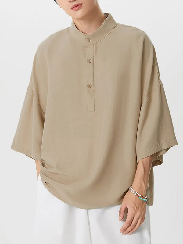 Mens Solid Stand Collar Loose Henley Shirt SKUK19640 sold by Incerunmen product image thumbnail 5