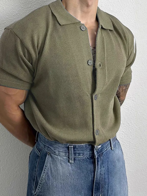 Mens Solid Rib-Knit Short Sleeve Shirt SKUK16996 sold by Incerunmen product image thumbnail 2