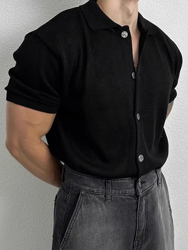 Mens Solid Rib-Knit Short Sleeve Shirt SKUK16996 sold by Incerunmen product image thumbnail 4