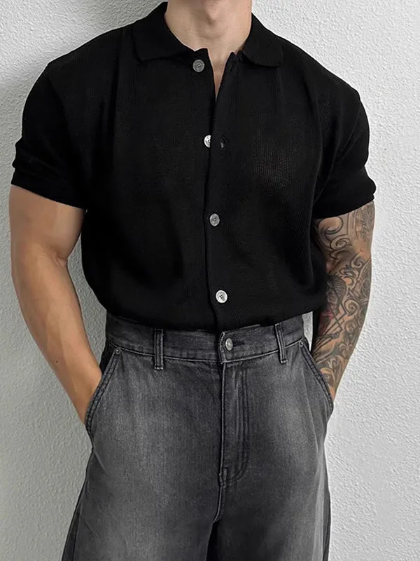 Mens Solid Rib-Knit Short Sleeve Shirt SKUK16996 sold by Incerunmen product image thumbnail 3