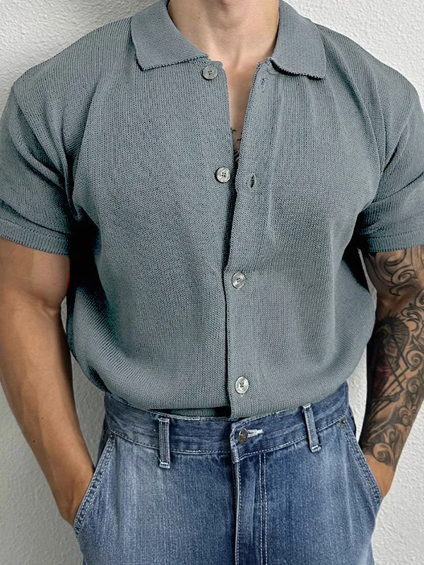Mens Solid Rib-Knit Short Sleeve Shirt SKUK16996 sold by Incerunmen product image thumbnail 5