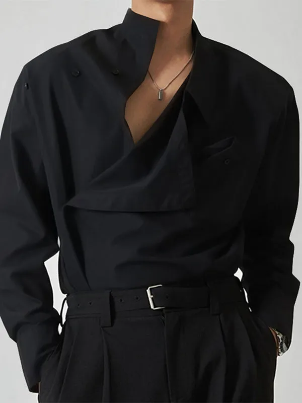 Mens Oblique Button Design Irregular Solid Shirt SKUK08357 sold by Incerunmen