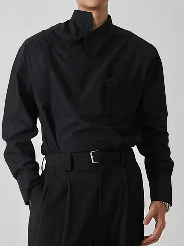 Mens Oblique Button Design Irregular Solid Shirt SKUK08357 sold by Incerunmen product image thumbnail 2